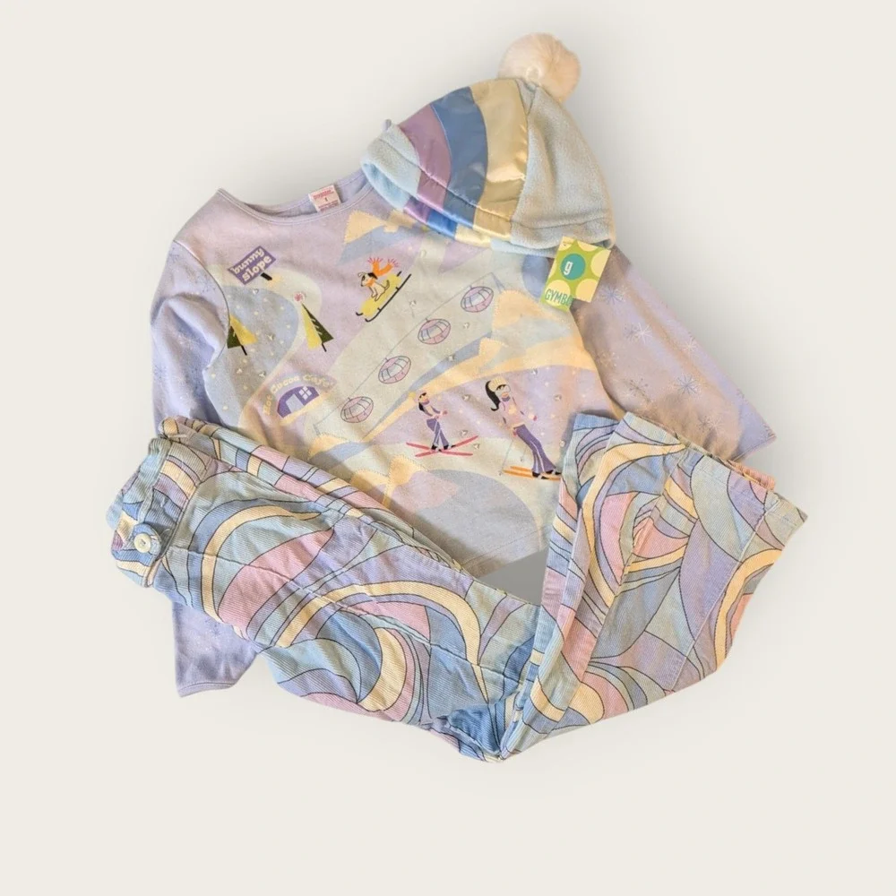 Gymboree Girls 8 Vintage 2004 Snowy Slope Ski Set Shirt Corduroy Pants Hat NWT